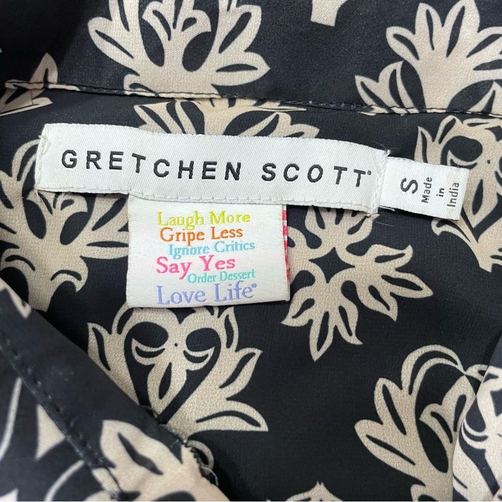 Gretchen Scott Blouson Shirt Dress Small Twizzler Print Black Champagne READ - Picture 4 of 9
